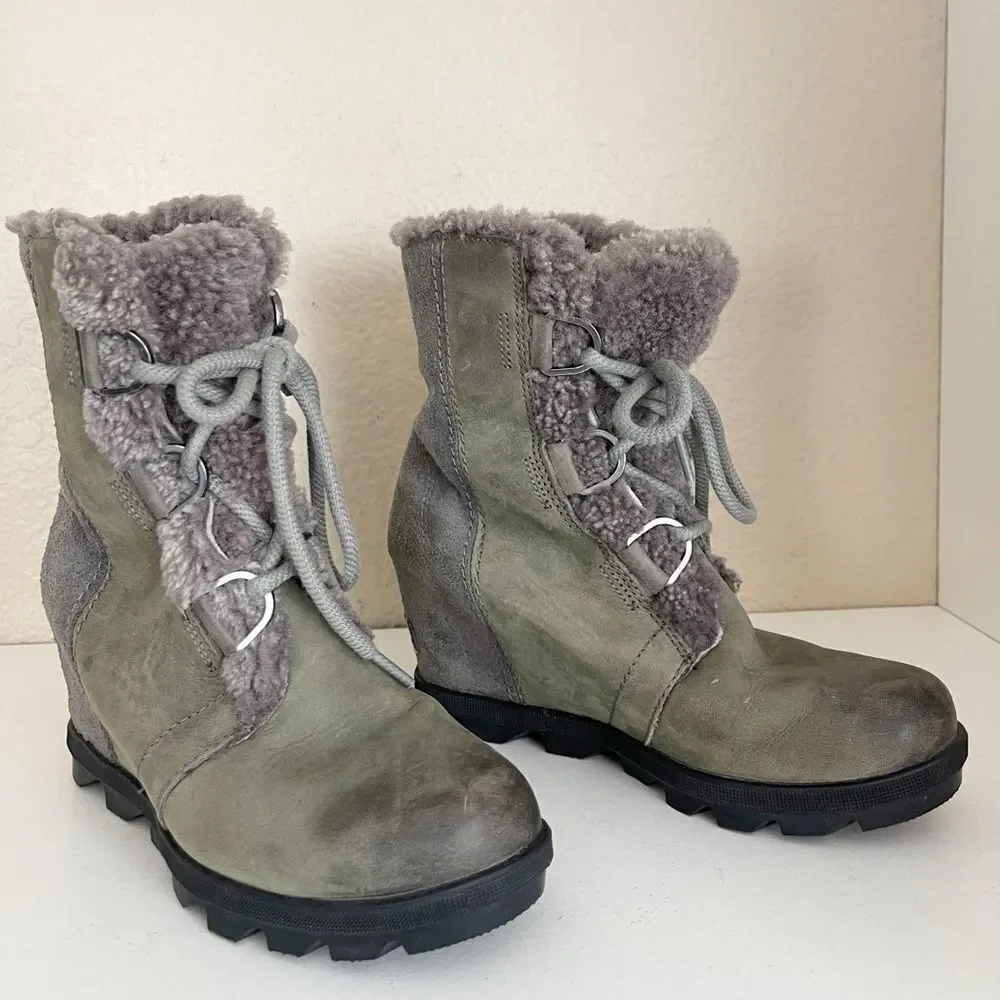 Sorel Women's Joan Joan of Arctic Wedge Shearling Boots Size 7.5